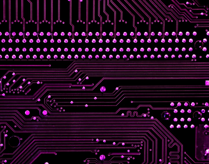 a purple background with dots on a black circuit board