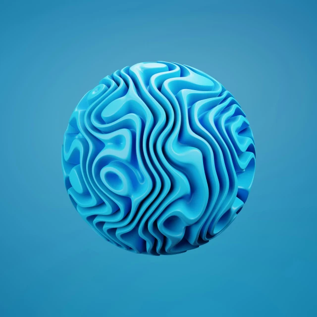 an abstract, blue ball with wavy shapes