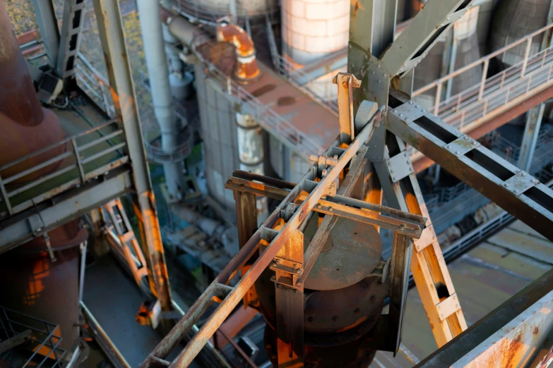 an overhead view of pipes and pipes near buildings