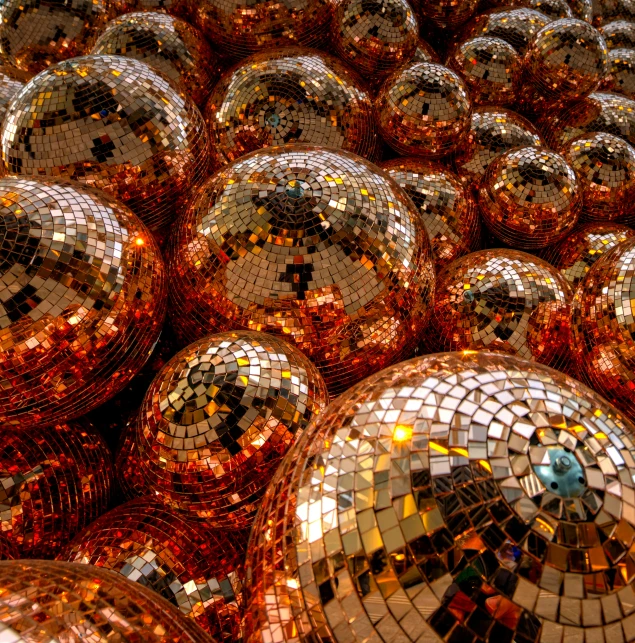 lots of shiny disco balls all in rows