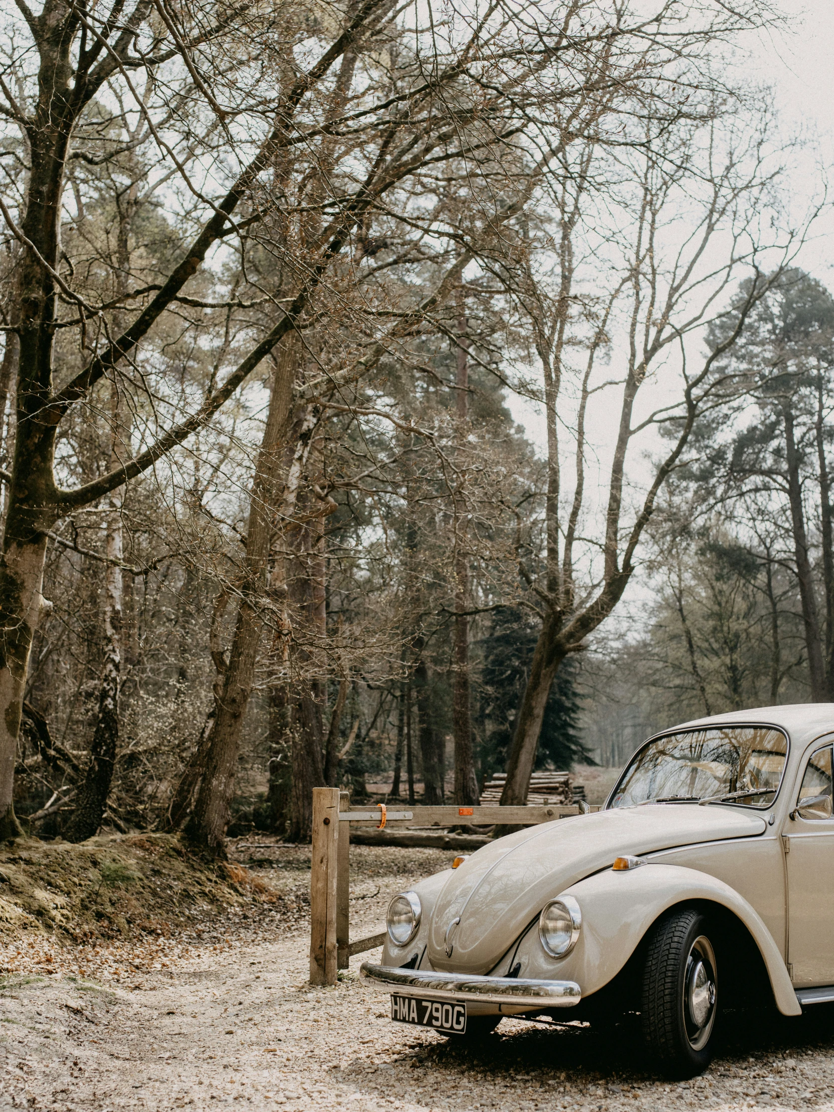 a car parked in front of a fenced in area