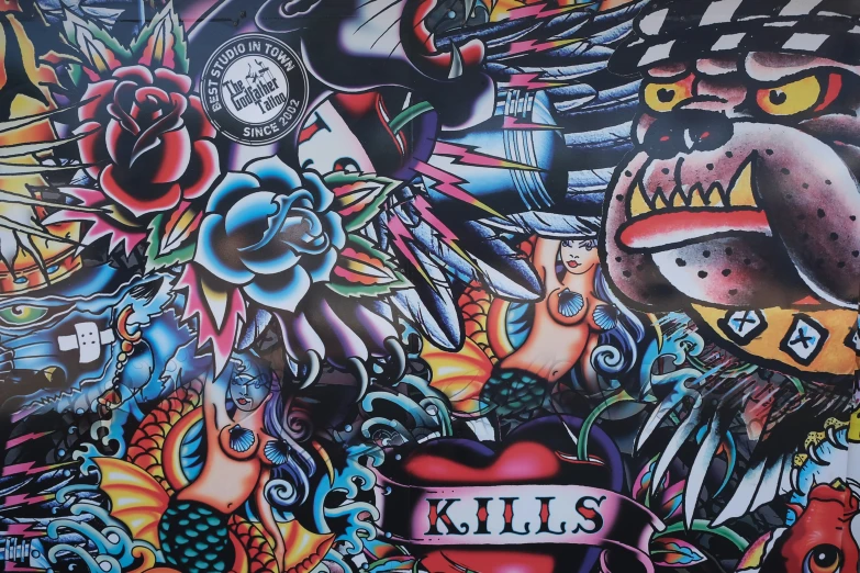 graffiti painting depicting several colorful items