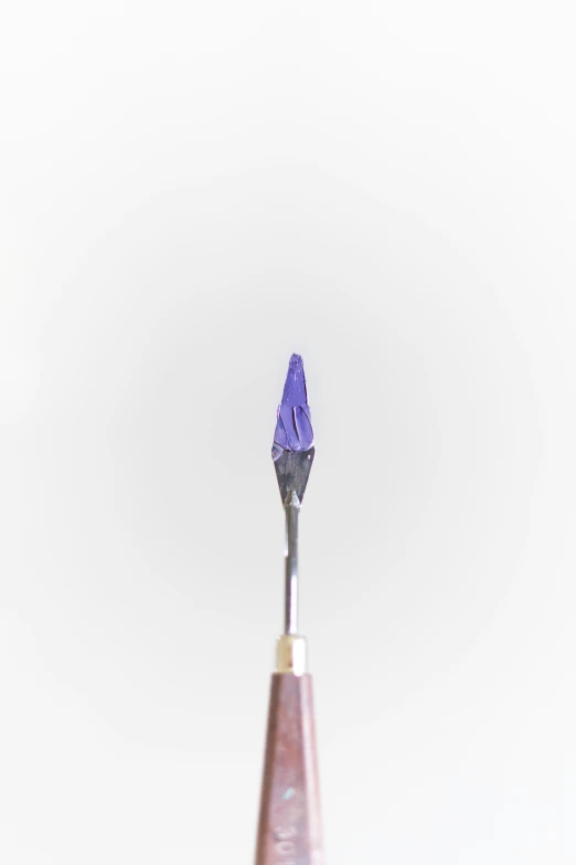 a small purple and blue pen is shown in the air