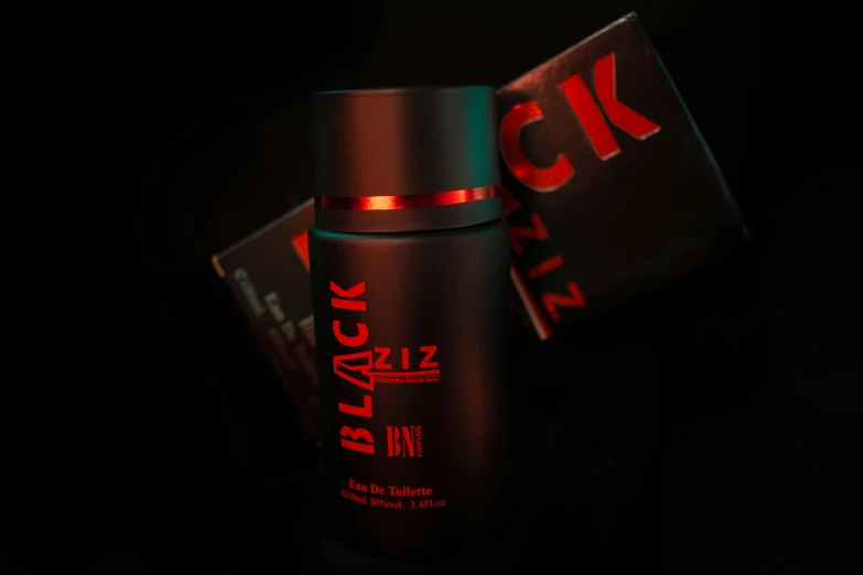 a bottle of black on a dark background