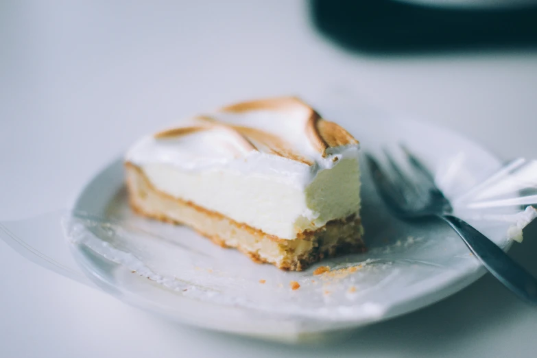 the dessert on the plate has a fork