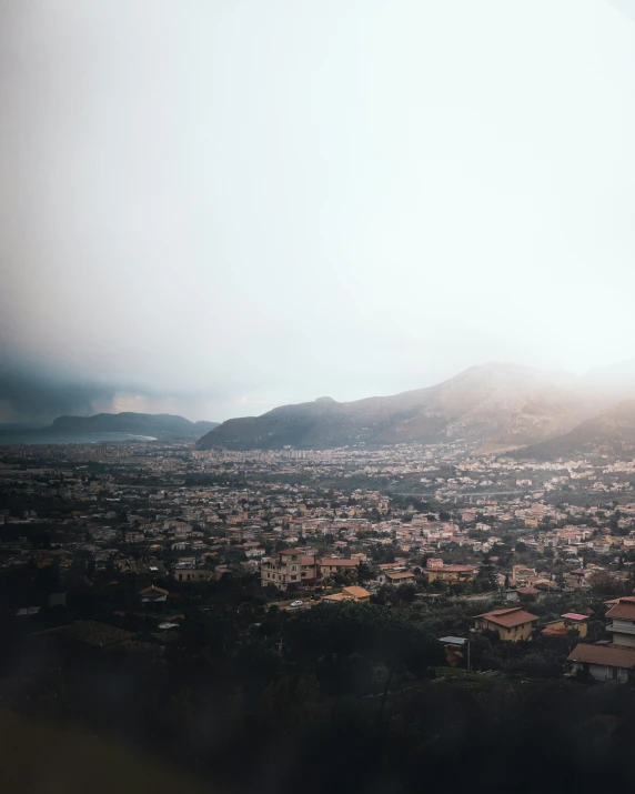 an aerial view from the window in an airplane