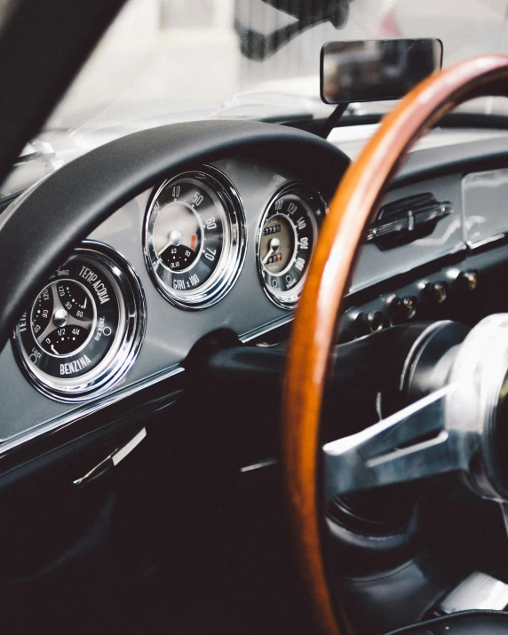 dashboard with gauges in car, driving school