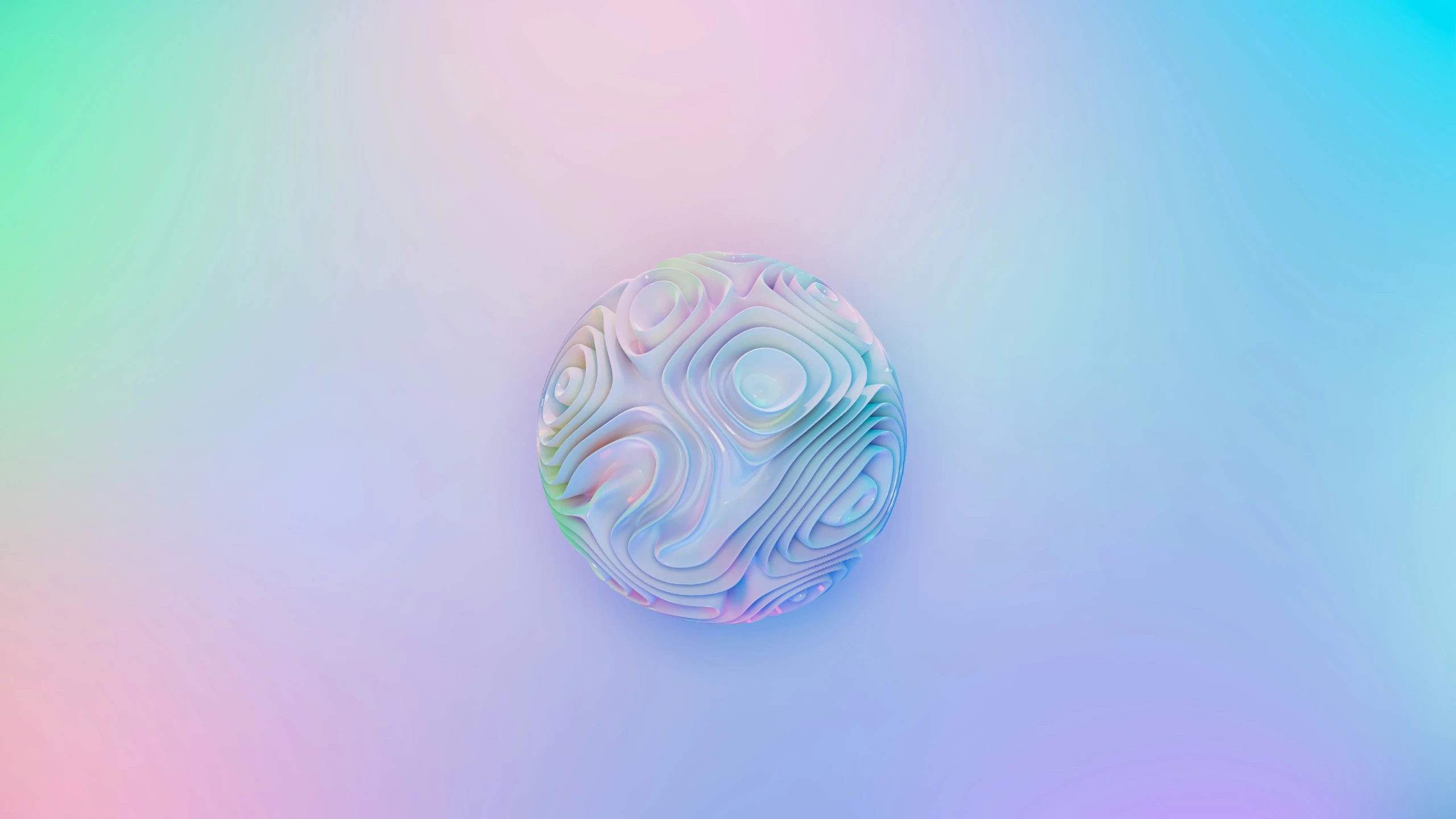 an abstract picture of a circle in blue, pink and green