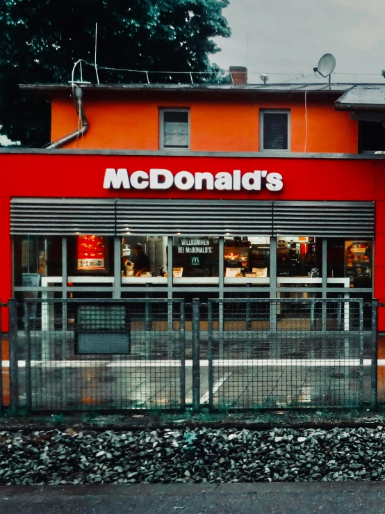 a mcdonalds fast food restaurant in a town