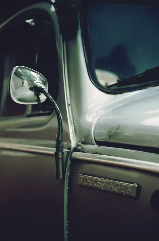 a side view mirror on a car's door handle