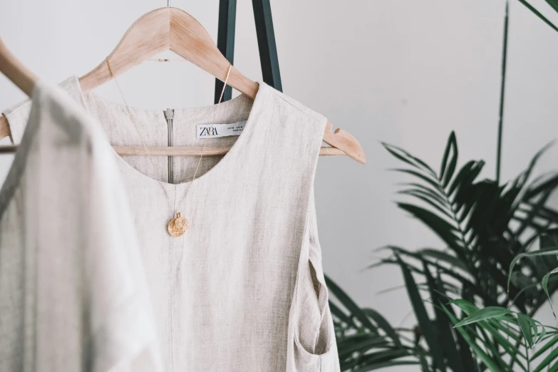 white tshirt hanging on a clothes line near a potted plant