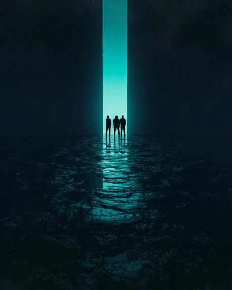 a group of men walking into a deep, dark passage