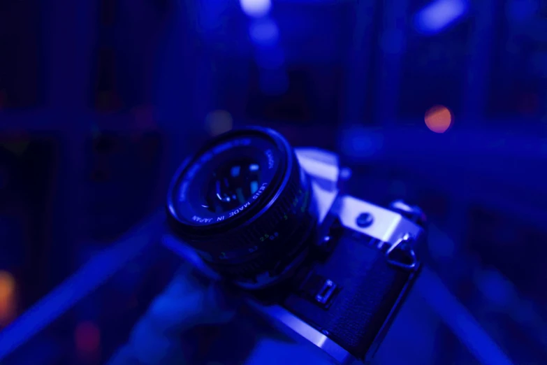this is a camera in the dark with blue lights