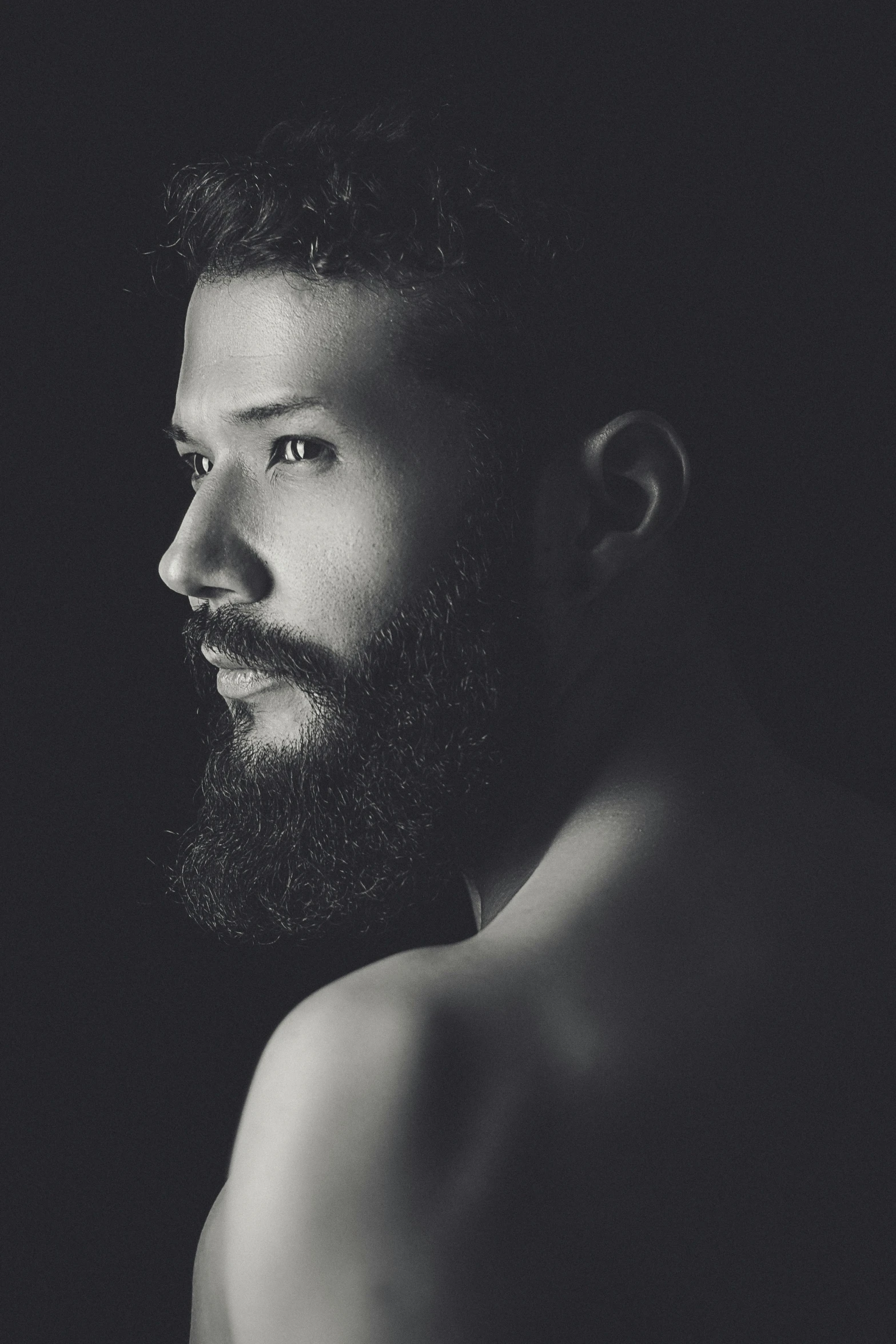 a man with a very big hairy beard and a shirtless shirt