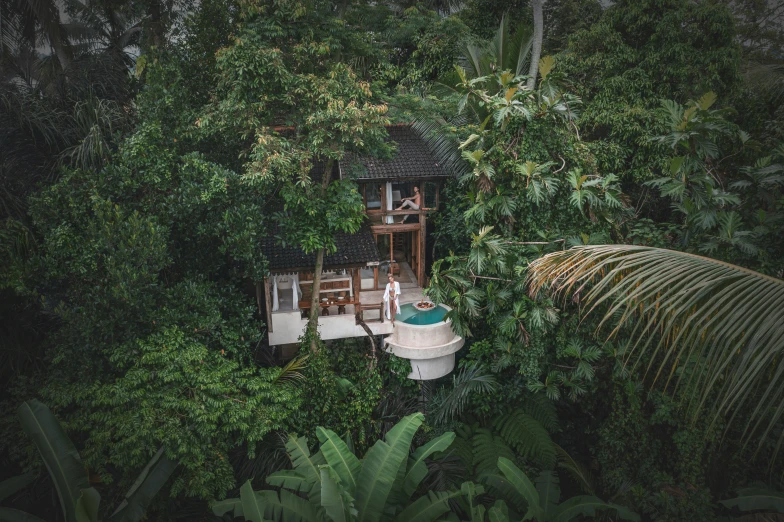 a small boat is docked in the woods