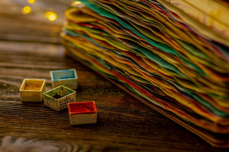 several wooden cubes that are sitting on a table