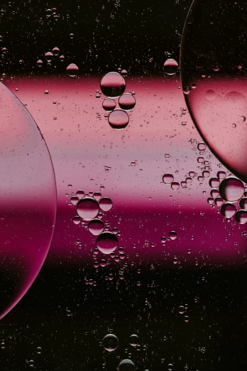 droplets of water on the surface of a pink and black background