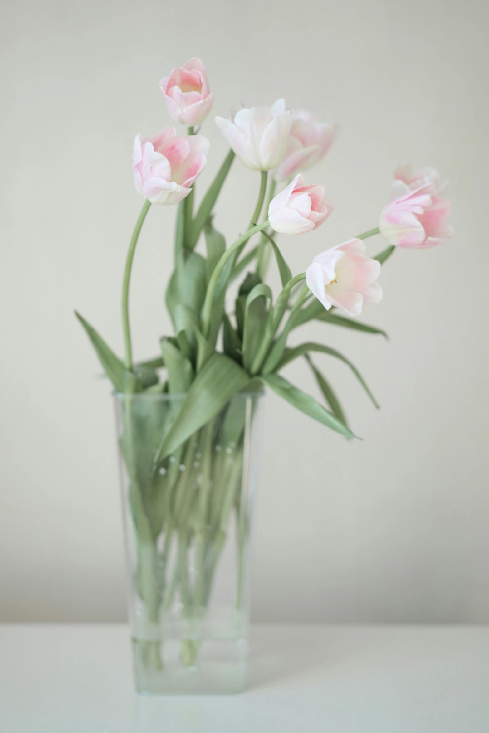 there is a clear vase that has flowers in it