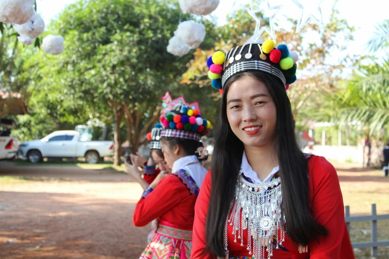 some pretty girls with some costumes on