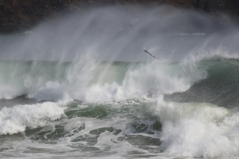 the person in the wetsuit is riding a wave on a surfboard