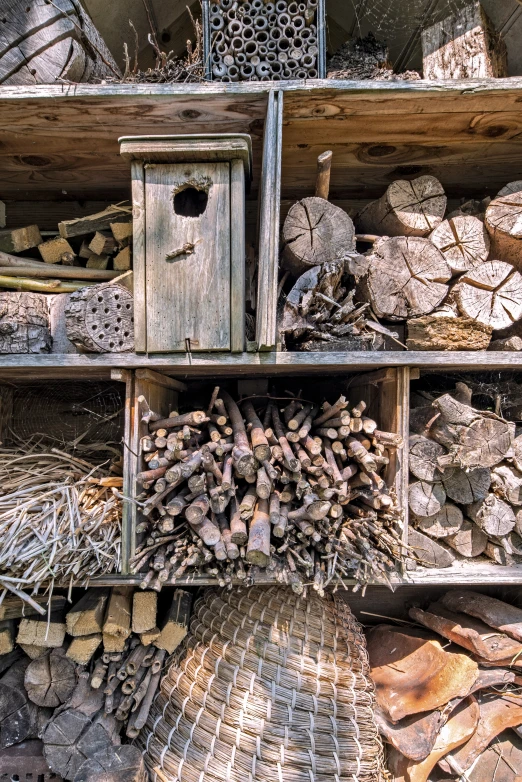 this is wood products in boxes stacked on top of each other