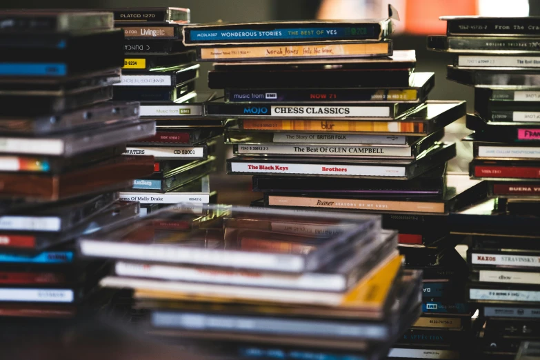 stacks of books sitting next to each other