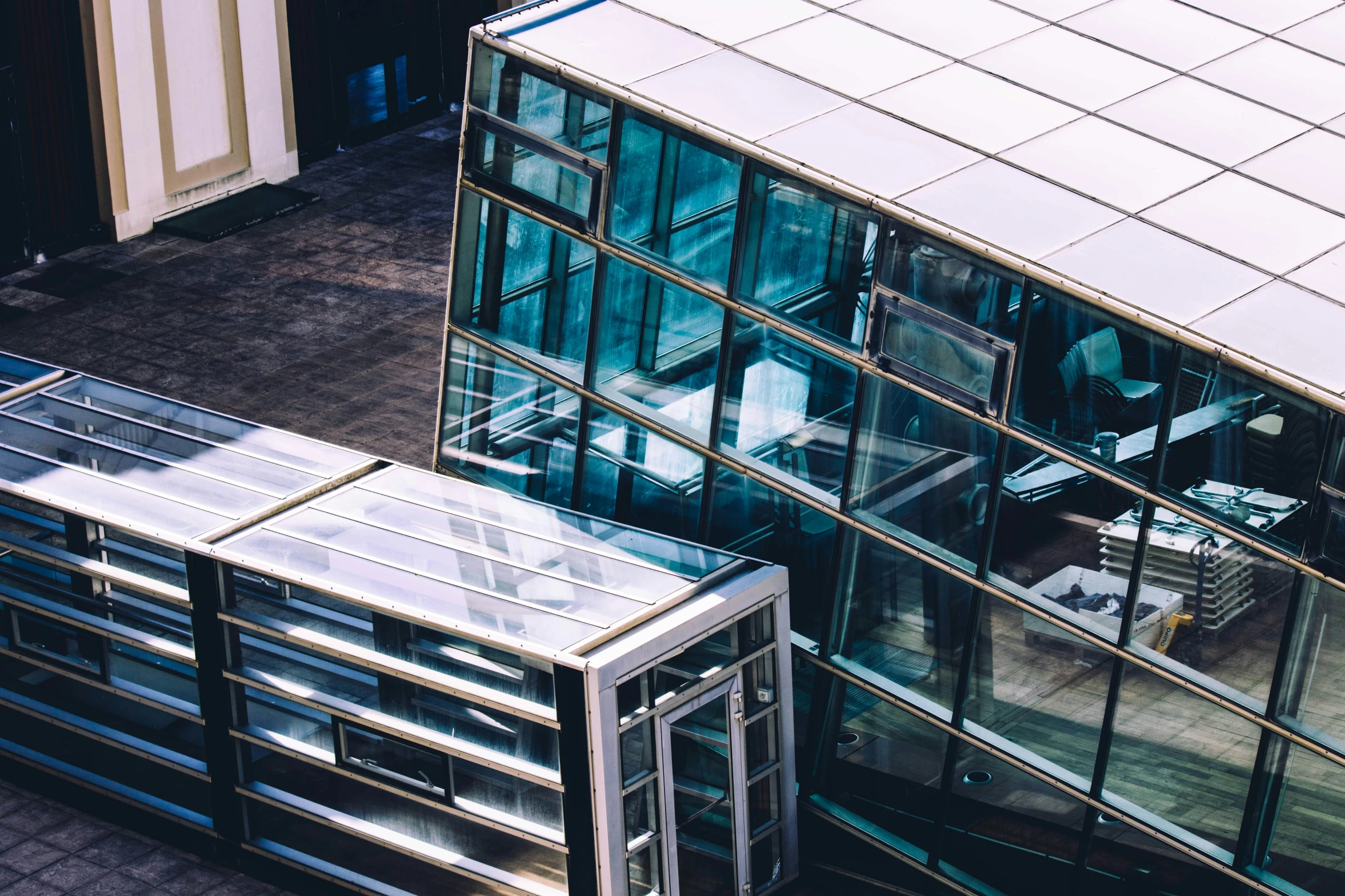 an overhead view of a modern office building