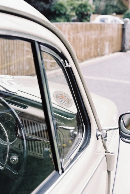 a close up of the rear view mirror of a car