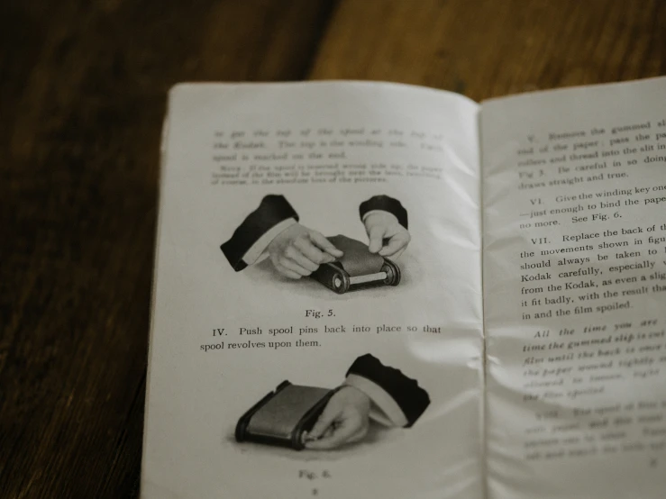 an open book is shown with pictures of hands