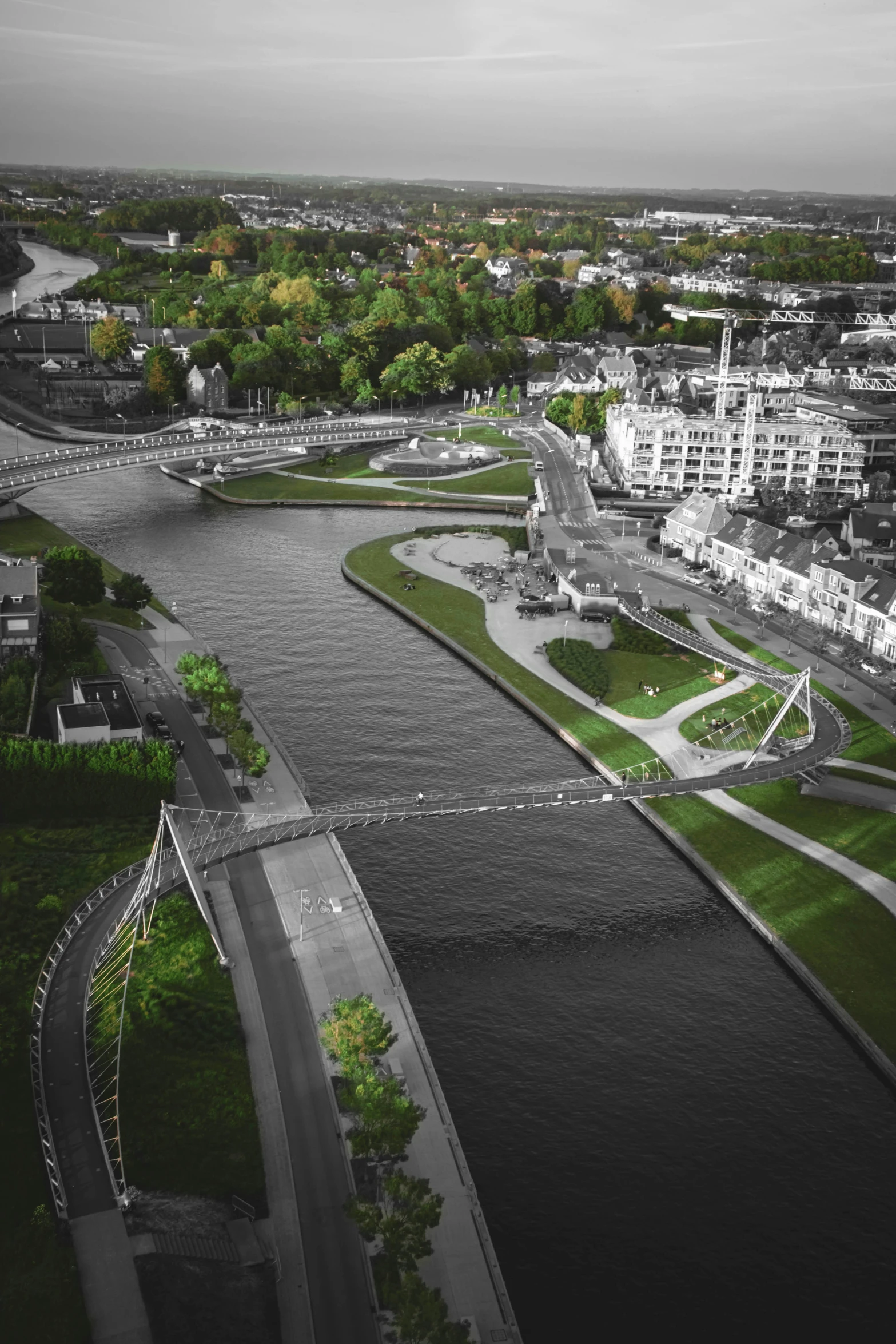 a view of the water and city from above