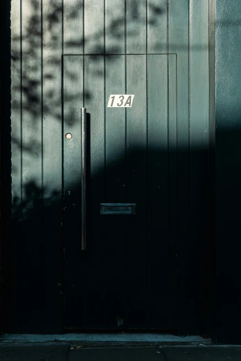 a dark doorway with some small trees casting a shadow