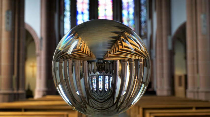 an artistic pograph of a large sphere with a cross in the middle