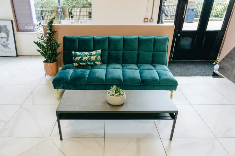 a living room with a couch and coffee table