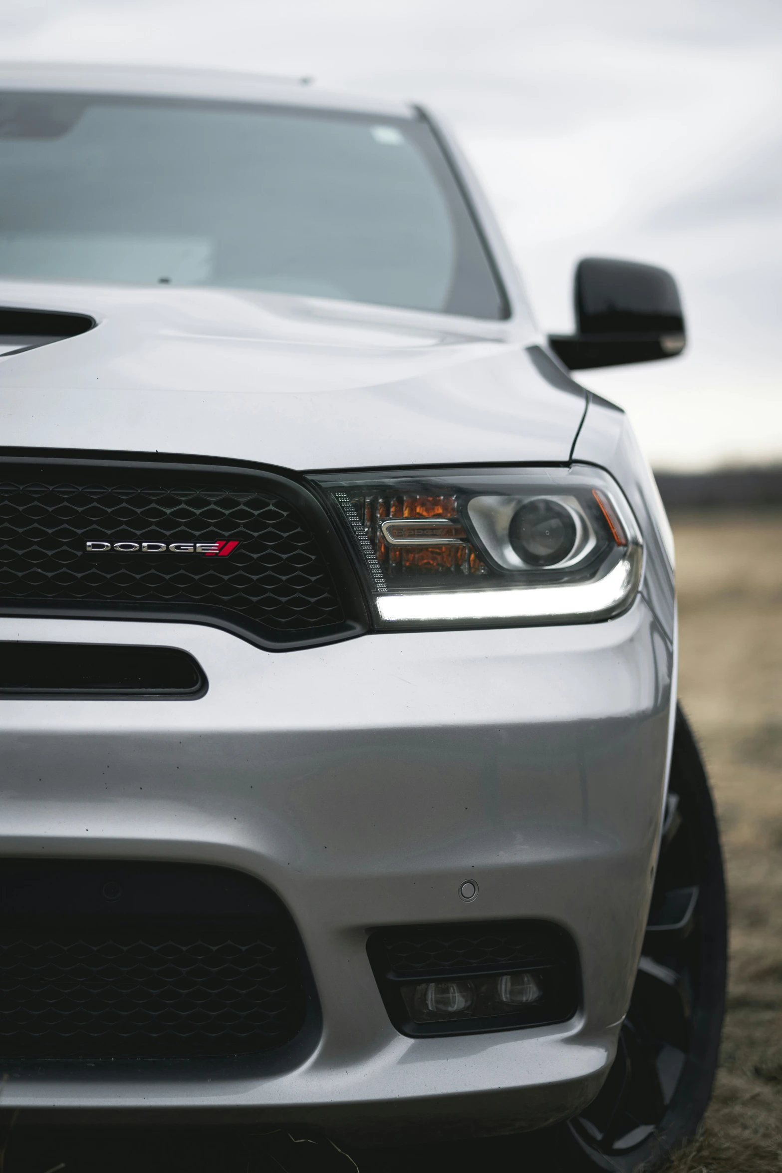 this dodge charger has some stickers on the grille