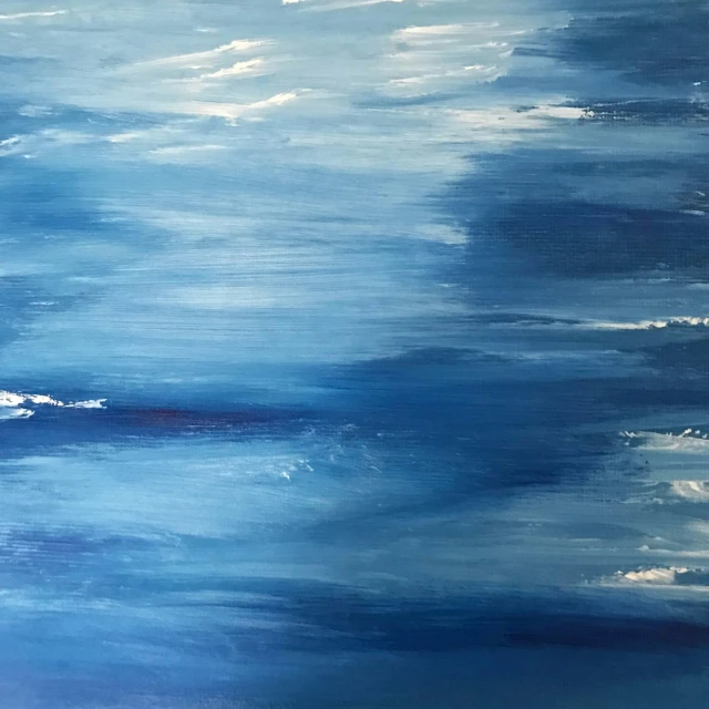 painting of large ocean with sky and clouds