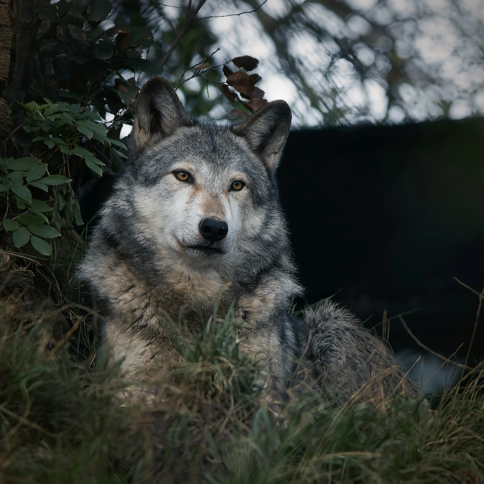 an animal that is sitting in the grass