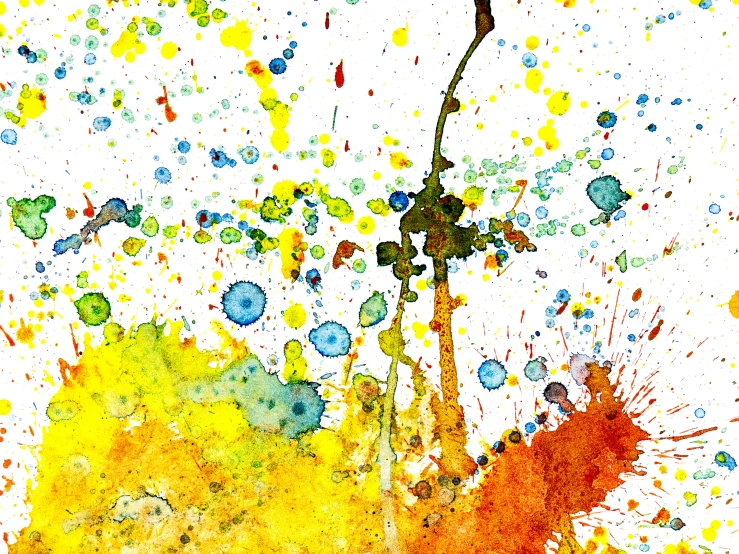 colorful ink splattered paint on paper with a white background