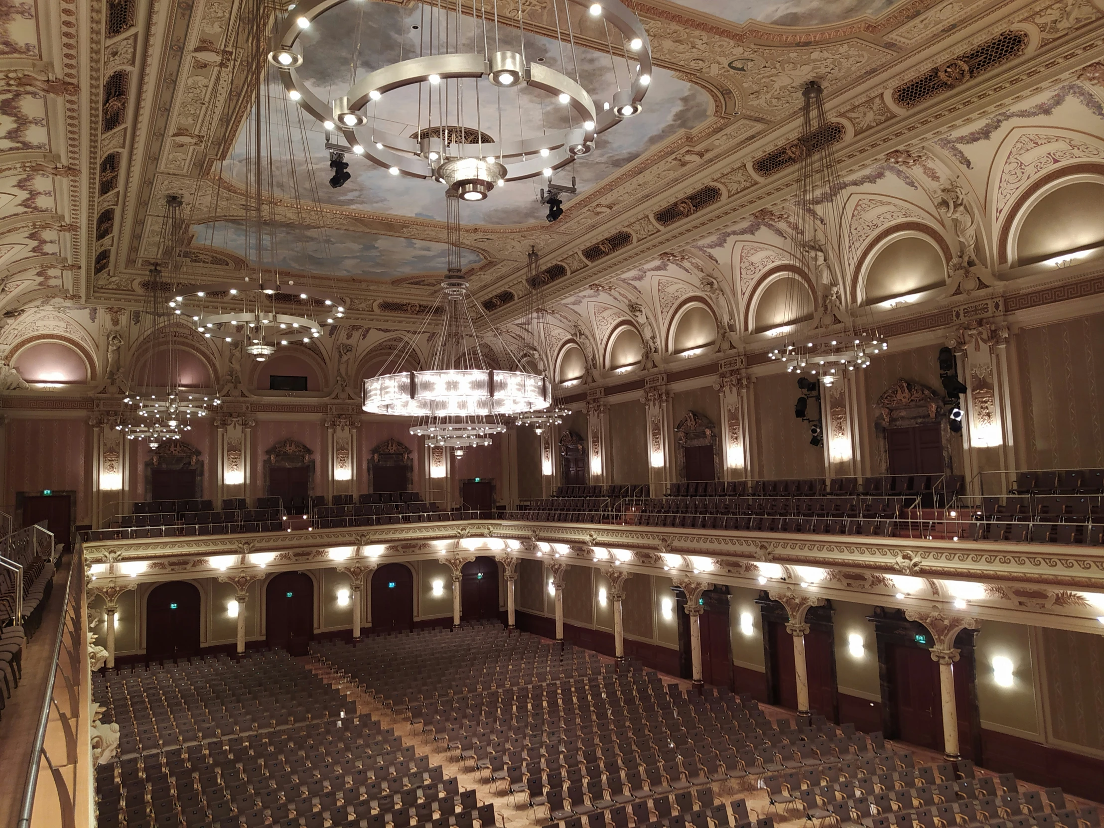 the ornate seating is set up for an event