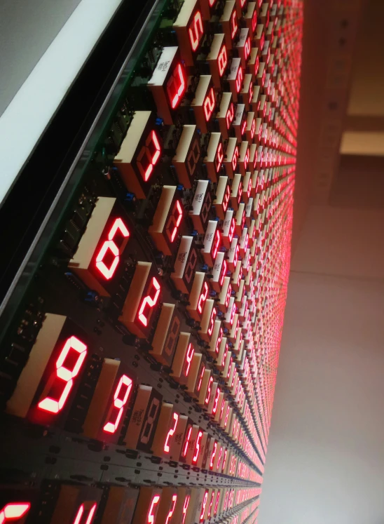 a large display wall with lit up signs