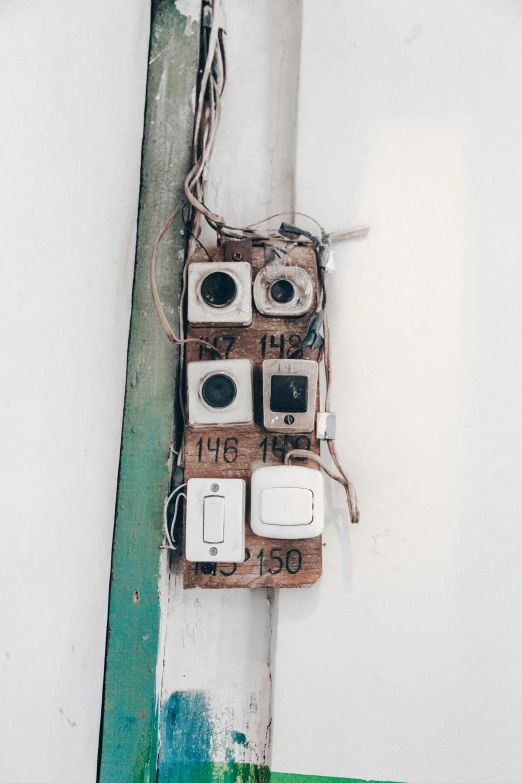 electrical wire and electrical equipment attached to a wall