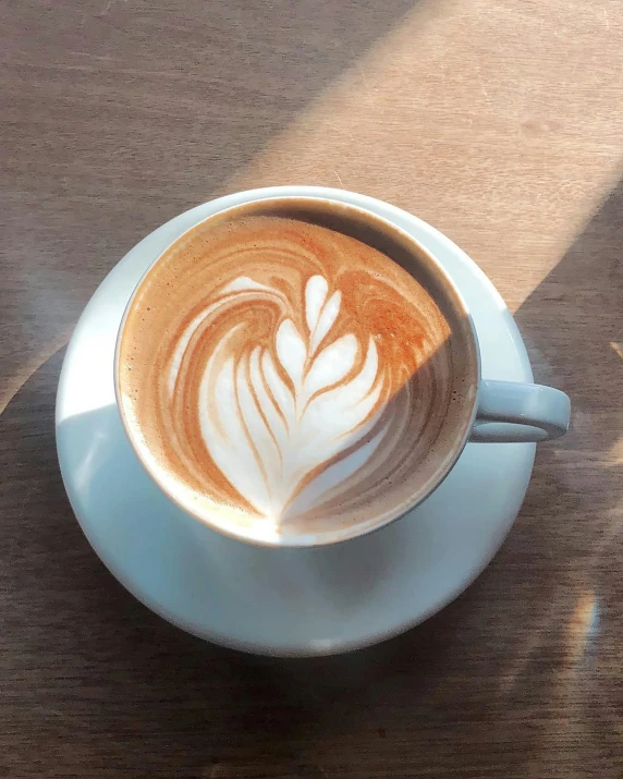 this is a cappuccino on the table at a coffee shop