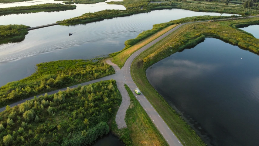 an aerial view of an over - sized river with an airplane landing