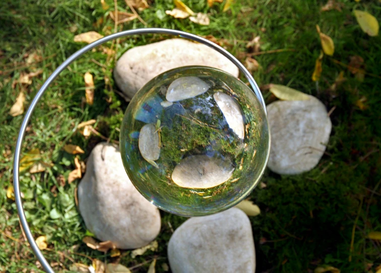 an aerial s of a glass sitting on the ground