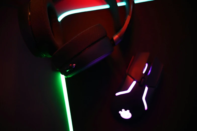 a pair of headphones with the light on is lit