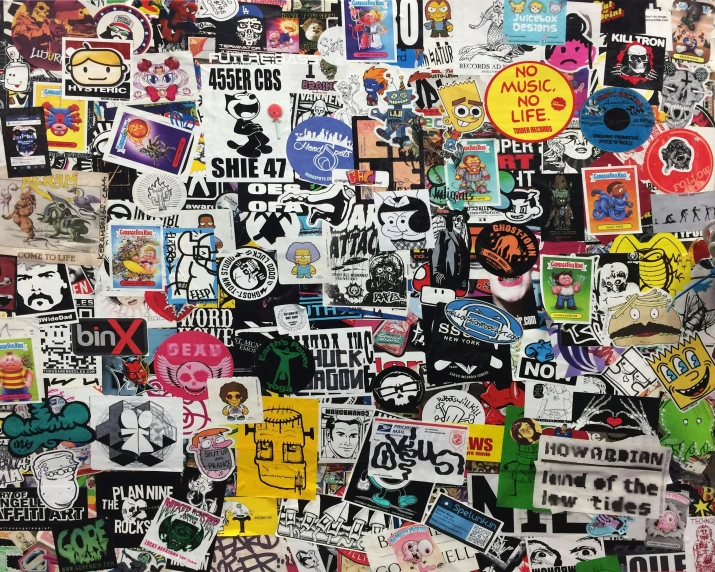 many stickers of different sizes and colors on the surface