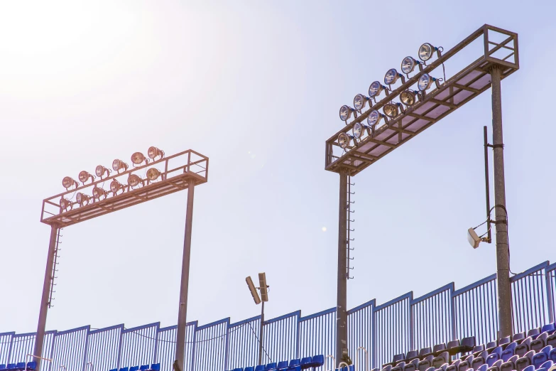 large soccer stadium with lights and giant bleachers