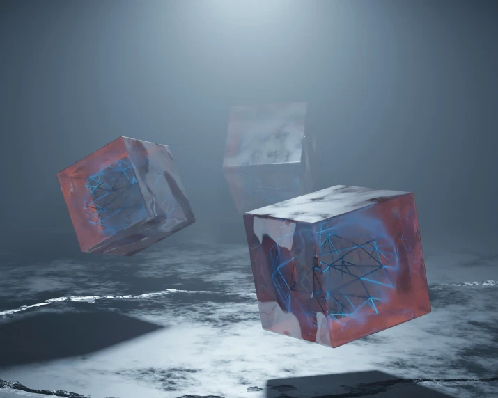 a red and blue cube is next to another square shaped object