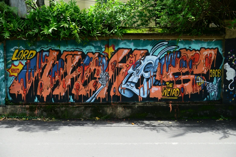 a wall with some graffiti and another design on it