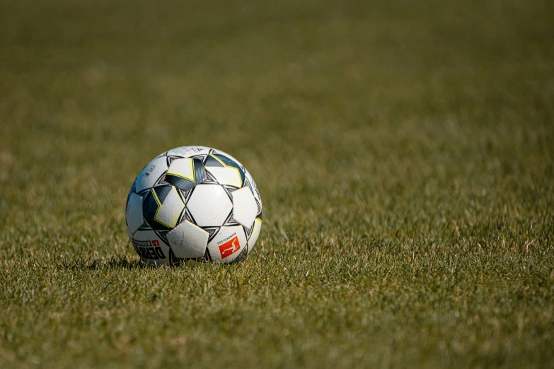 a soccer ball that is sitting in the grass