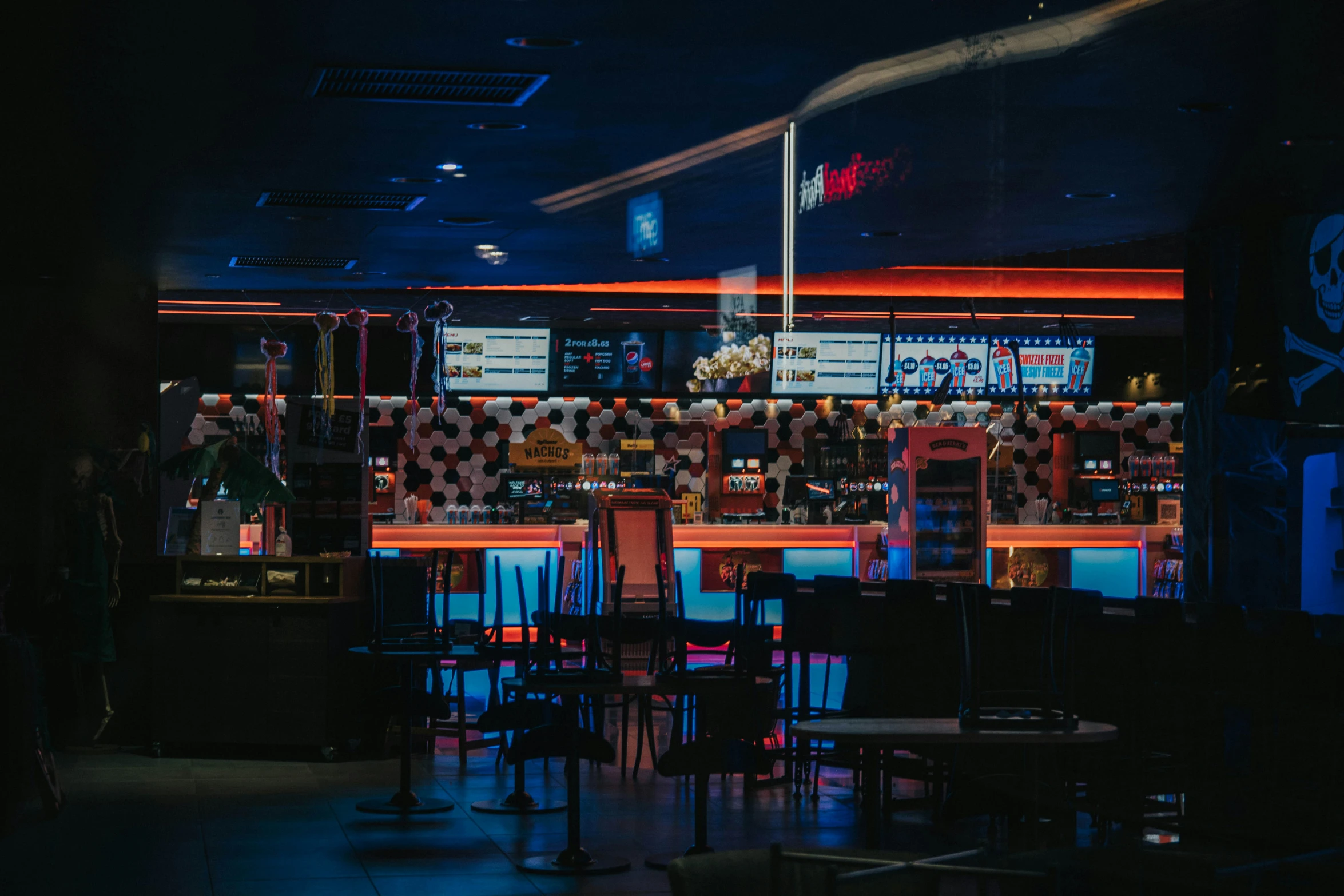 a brightly lit pub dining room during night